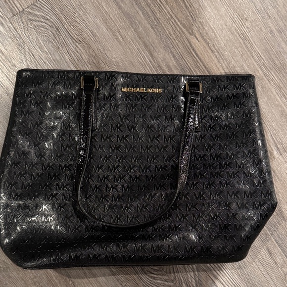 Vintage Michael Kors Shiny Black Logo Tote - Picture 1 of 3